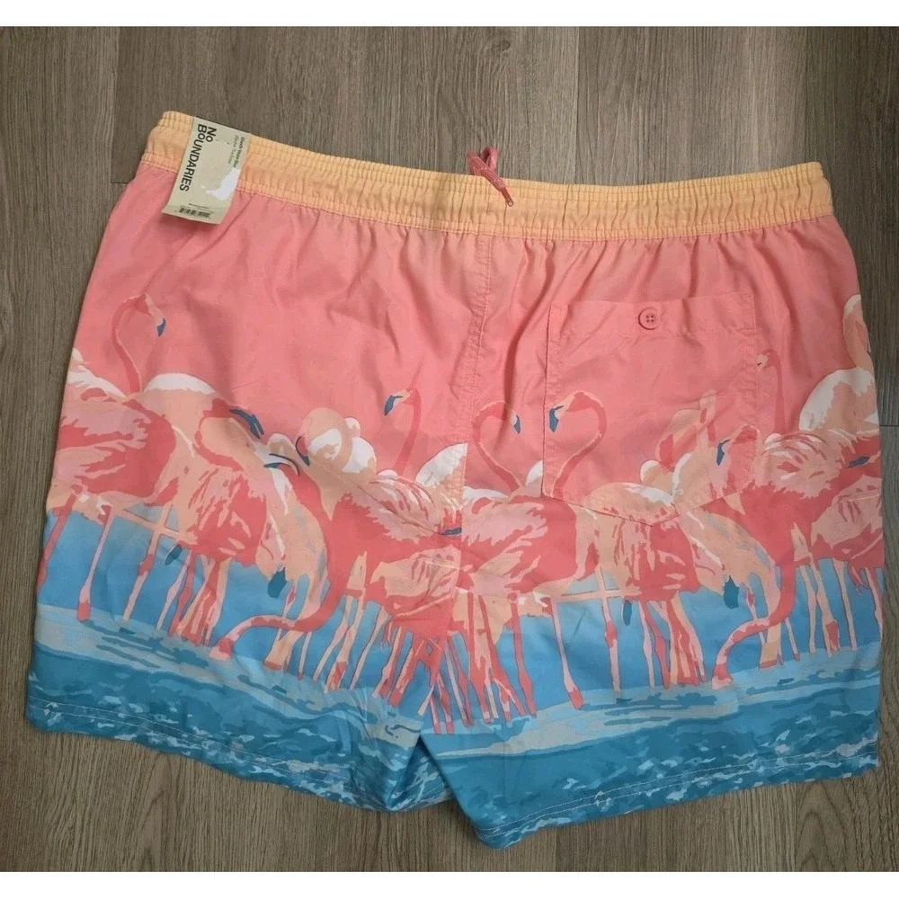 No Boundaries Mens Flamingo Swim Trunks Pink Blue XL‎ 6 Inch Inseam UPF 50+ NWT